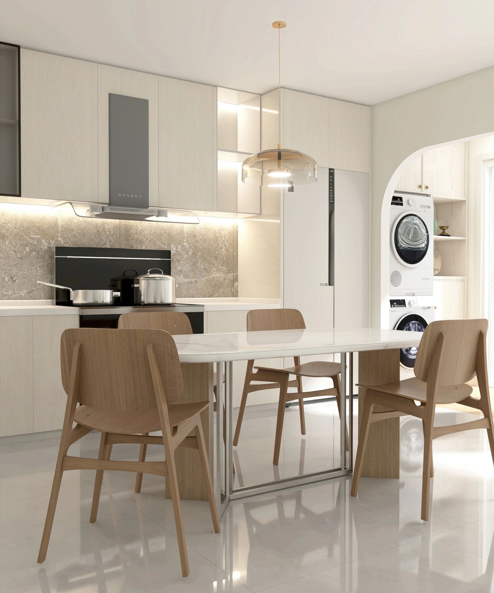 Modern kitchen with bright countertop surfaces in a home